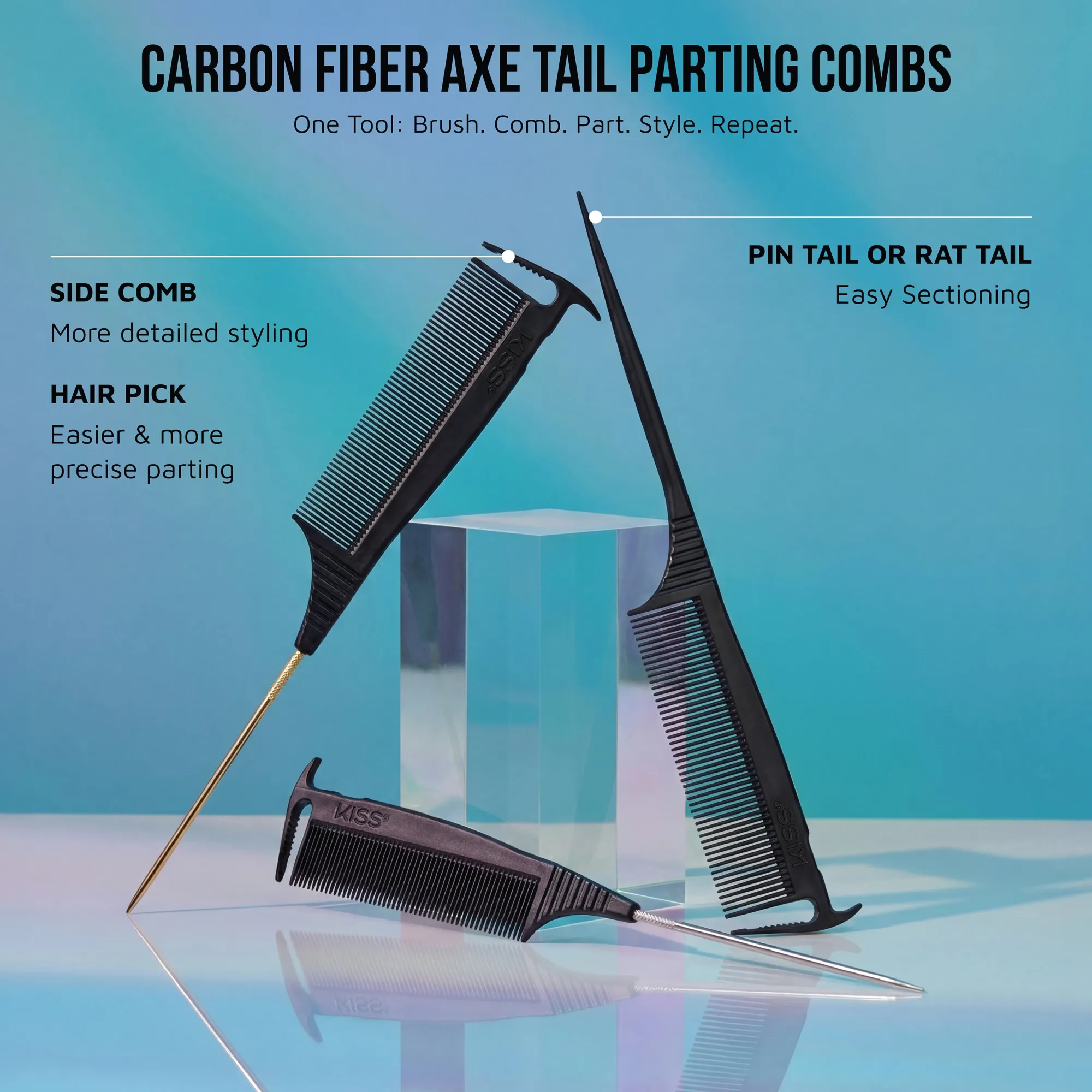 Hair Care|Styling>Kiss Colors and Care Axe Pin Tail Comb