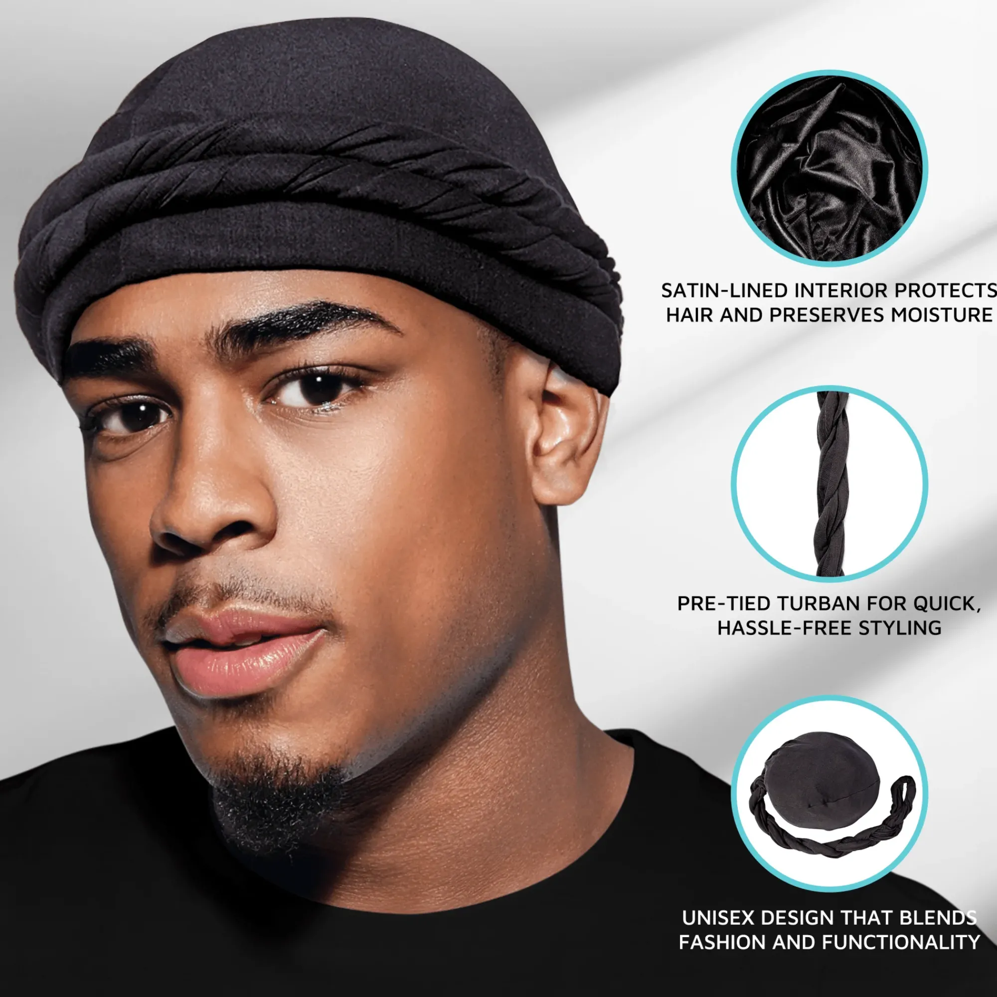 Men>Kiss Colors and Care Satin-Lined Halo Turban Set