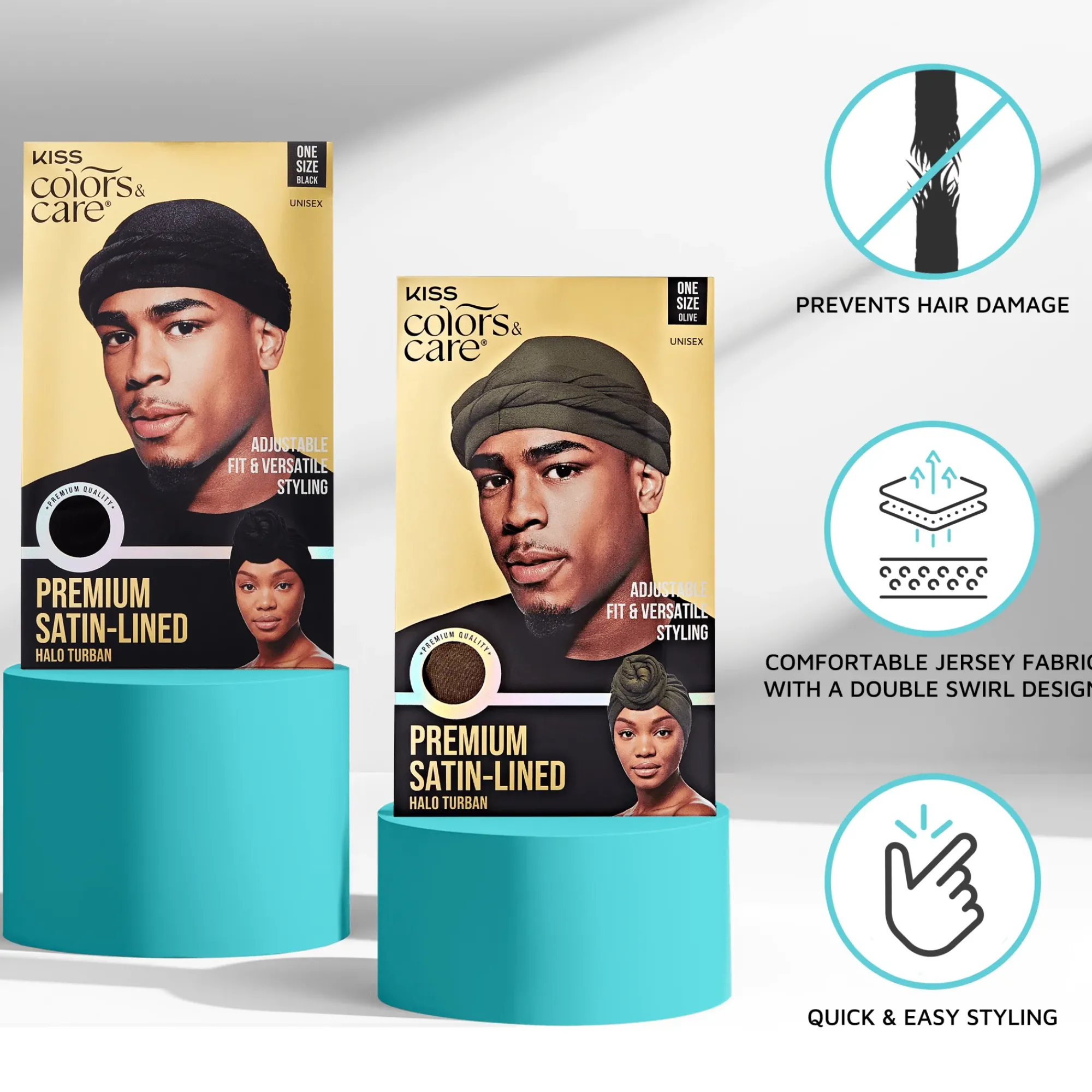 Men>Kiss Colors and Care Satin-Lined Halo Turban Set