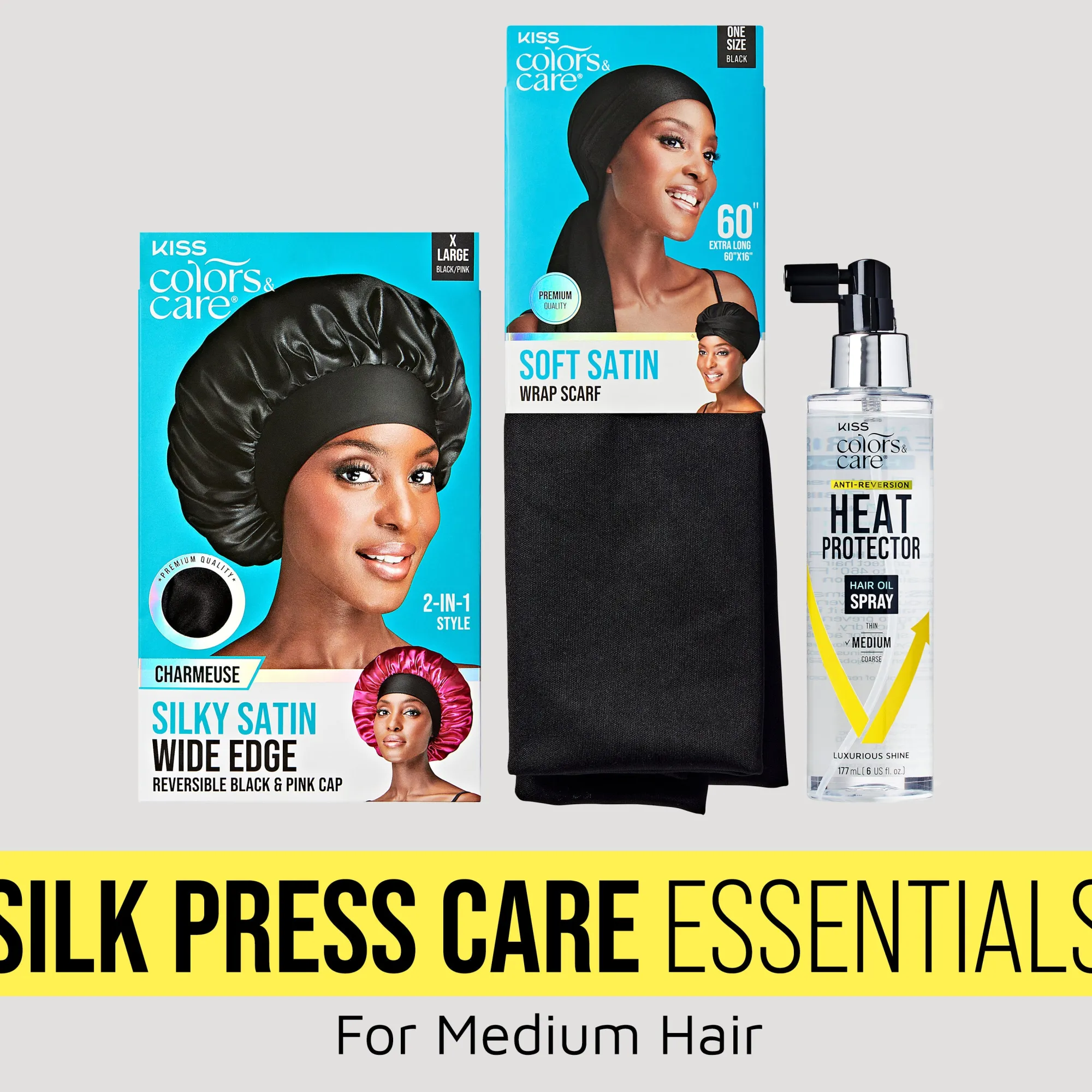 Bundles>Kiss Colors and Care Silk Press Care Essentials Bundle - Hair Oil Spray